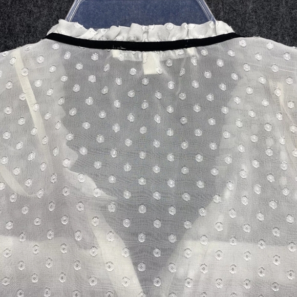 Vintage DANIEL RAINN - Sleeveless Pink Swiss Dot Sheer Boho Top with Ribbon Tie - Picture 6 of 10